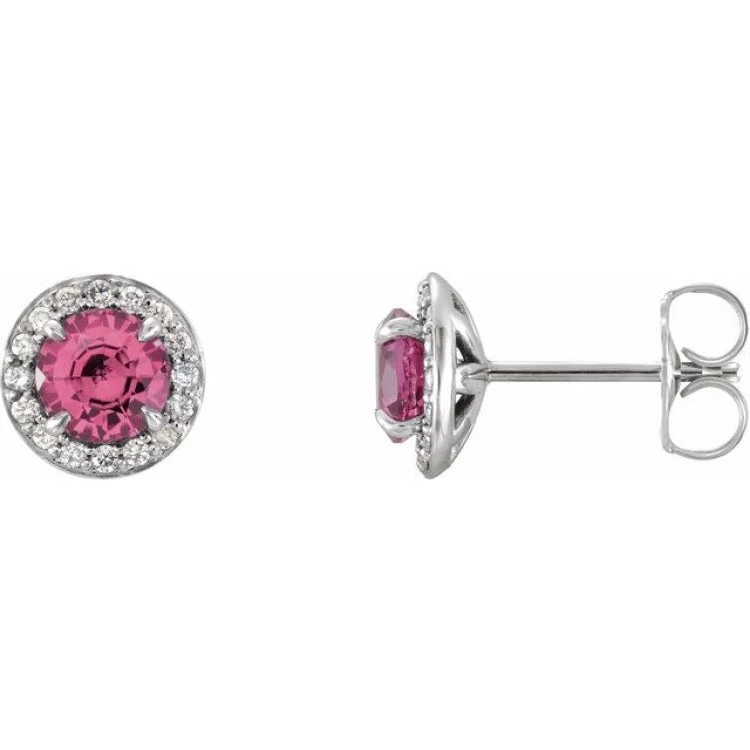 Ladies minimalist earrings-14K White 4.5 mm Natural Pink Tourmaline & 1/6 CTW Natural Diamond Earrings