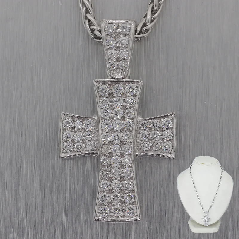 Ladies engraved necklace-Modern Platinum 2ctw Diamond Cross Pendant 17" Necklace