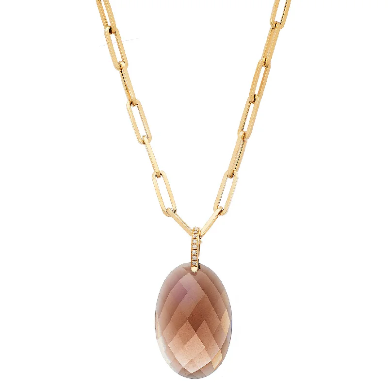 Ladies long necklace-Natalia Necklace Yellow Gold Smokey Quartz Oval