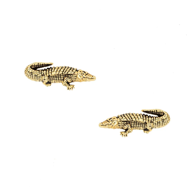 Ladies minimalist earrings-Crocodile Studs