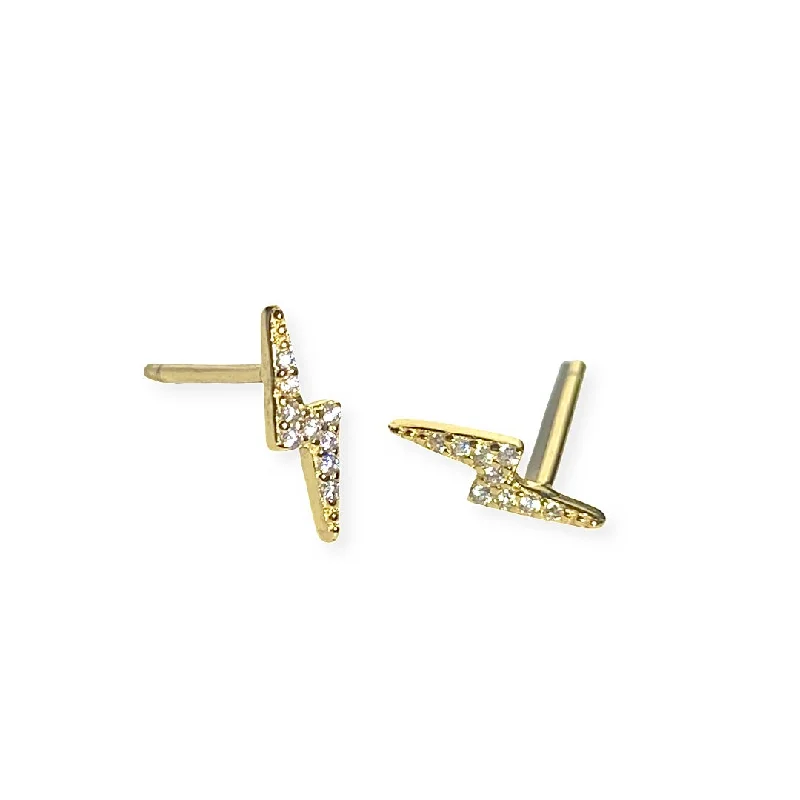 Ladies silver earrings-Lightning Bolt Sparkle Studs