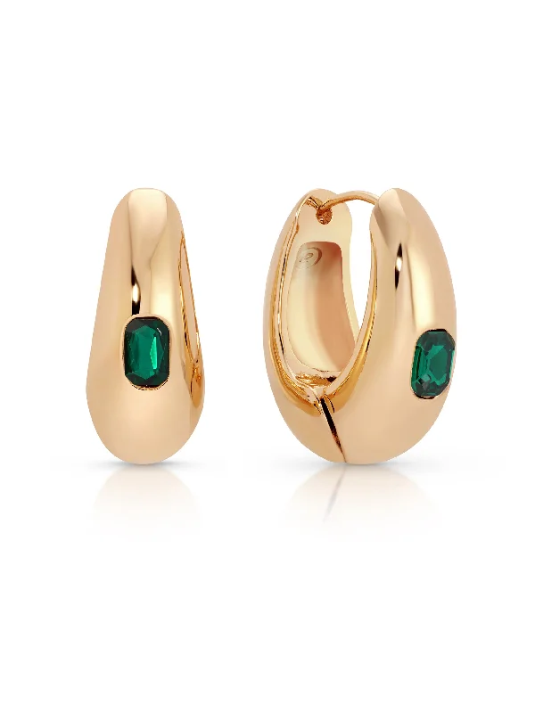 Ladies bridal earrings-Emerald Deco Hoops