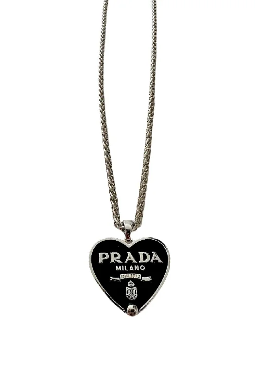 Ladies engraved necklace-P-RAD Black & Silver Heart Necklace