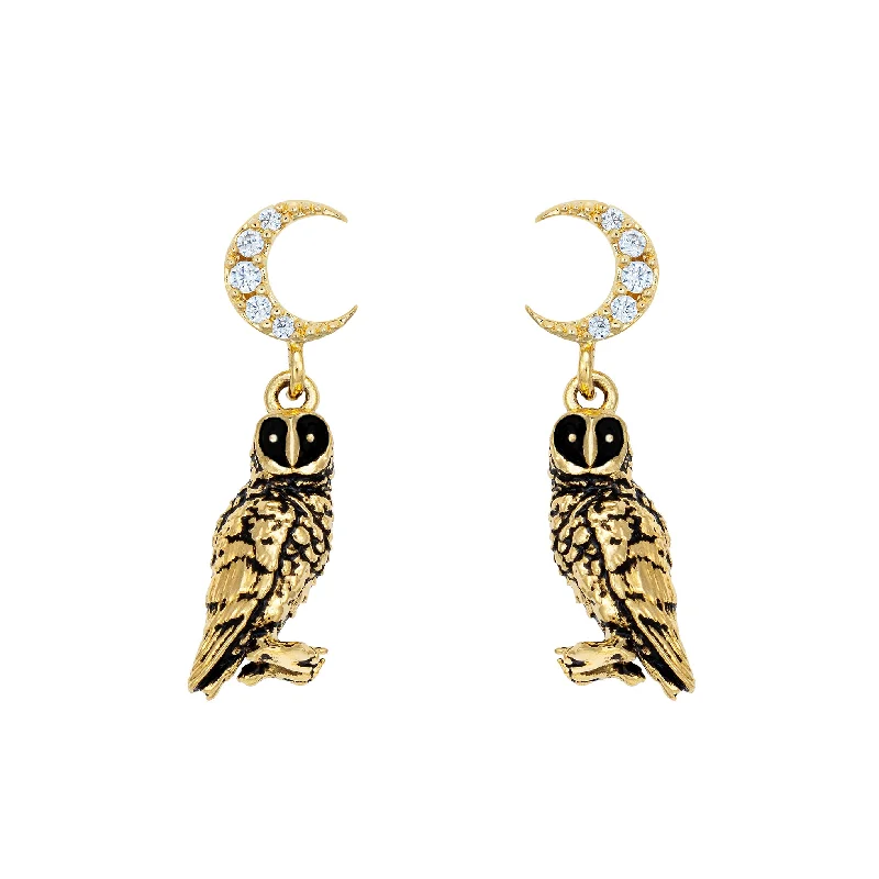 Ladies sterling silver stud earrings-Night Owl Earrings