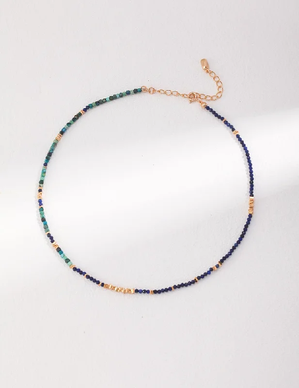 Ladies trendy necklace-Lapis Lazuli Broken Gold Bead Necklaces