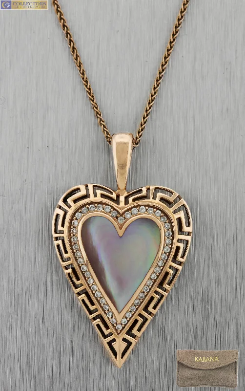 Ladies small pendant necklace-Ladies Kabana 14K Rose Gold Pink Mother of Pearl Heart 0.44ctw Diamond Necklace