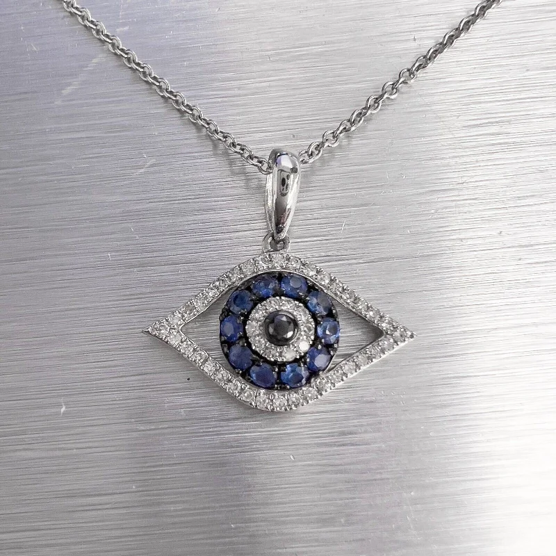 Ladies star pendant necklace-EFFY 14k White Gold Diamond & Sapphire Evil Eye Necklace 18" 0.42ctw RET: $1,195