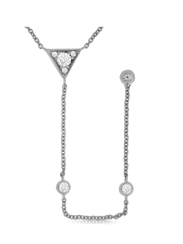 Ladies choker necklace-14k white gold "Y" necklace with diamond accents