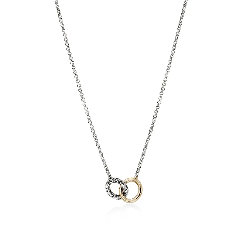 Ladies customized necklace-John Hardy Essential collection sterling silver and 14k yellow gold double ring necklace