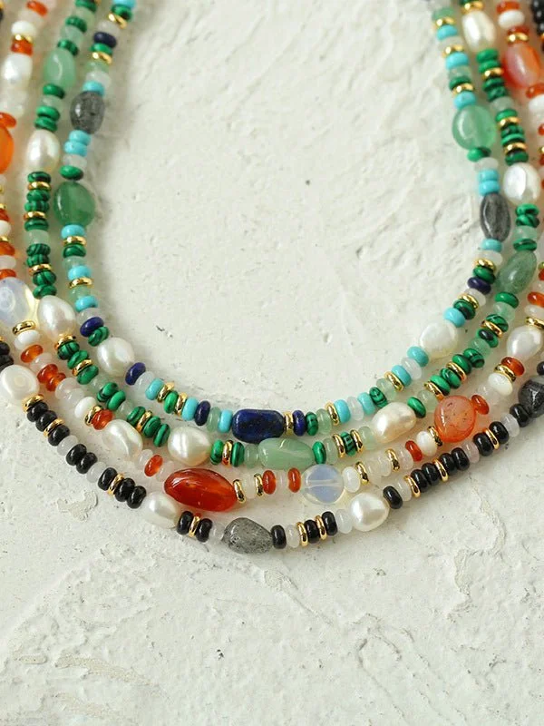 Ladies charm necklace-Multiple Irregular Colored Agate Natural Stone Necklace