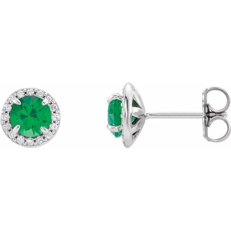 Ladies gold chain earrings-14K White 4.5 mm Lab-Grown Emerald & 1/6 CTW Natural Diamond Earrings