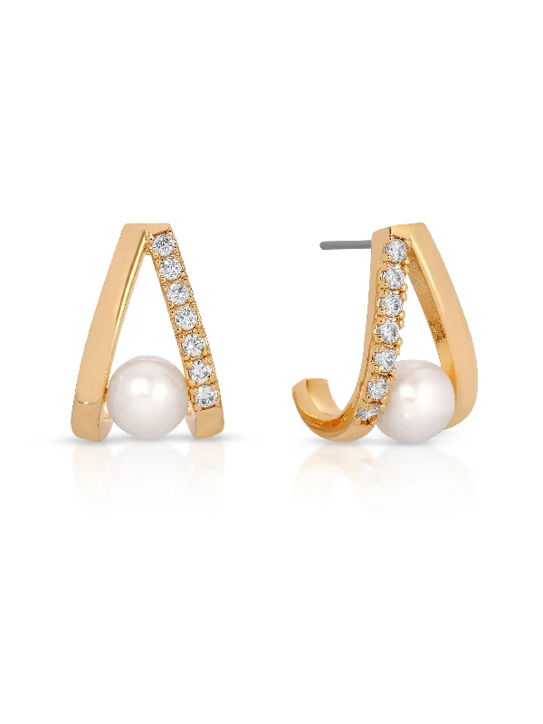 Ladies classic stud earrings-Pavé and Pearl Earrings