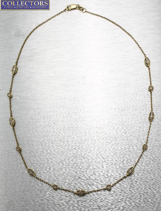 Ladies unique necklace-Ladies Estate 14K 585 Yellow Gold 0.26ctw Diamond Station Chain 14.50" Necklace