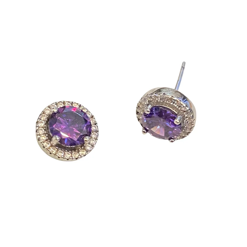 Ladies trendy statement earrings-Adriene Birthstone Sparkle SILVER Studs