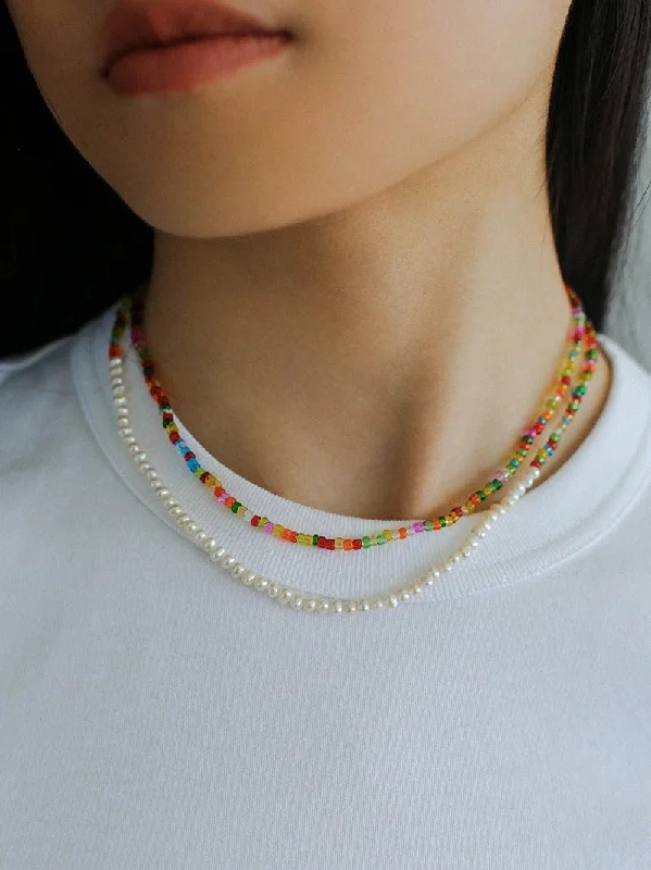 Ladies custom birthstone necklace-Colorful Beaded Pearl Necklace