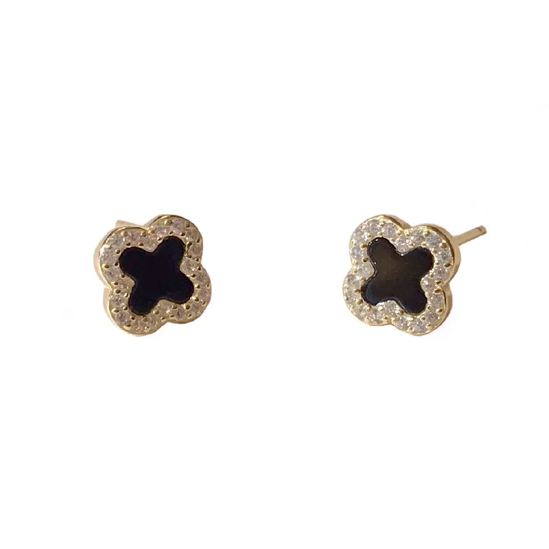 Ladies simple hoop earrings-Flora (S) Onyx Studs