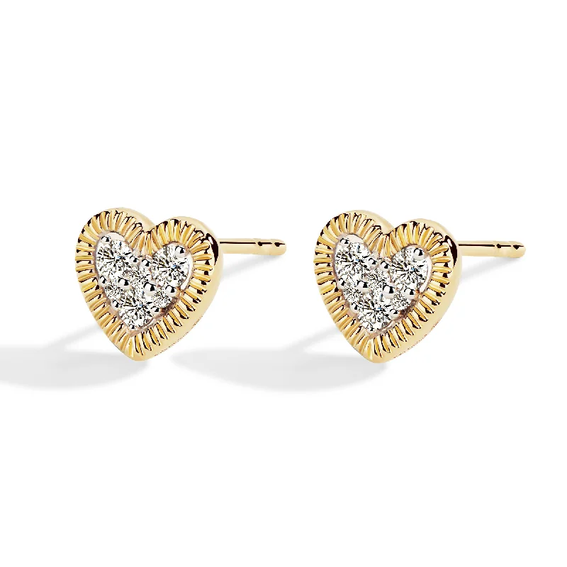 Ladies personalized earrings-Flip - 18K Diamond Heart Earring