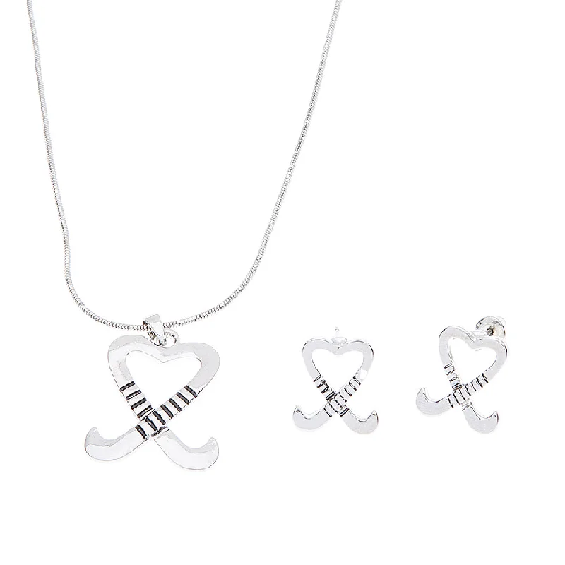 Ladies luxury earrings-Field Hockey Heart Stick Earrings & Necklace