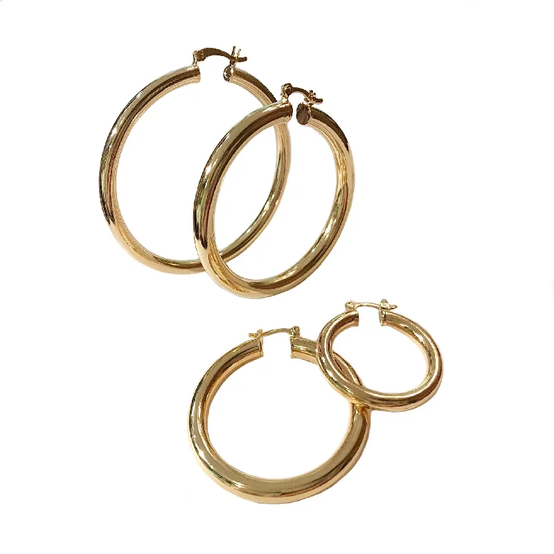 Ladies rose gold earrings-Gold Filled Tube Clasp Hoops