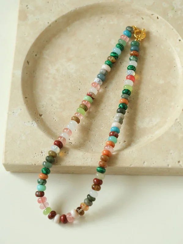 Ladies pendant charm necklace-Colorful Stone Beaded Necklaces