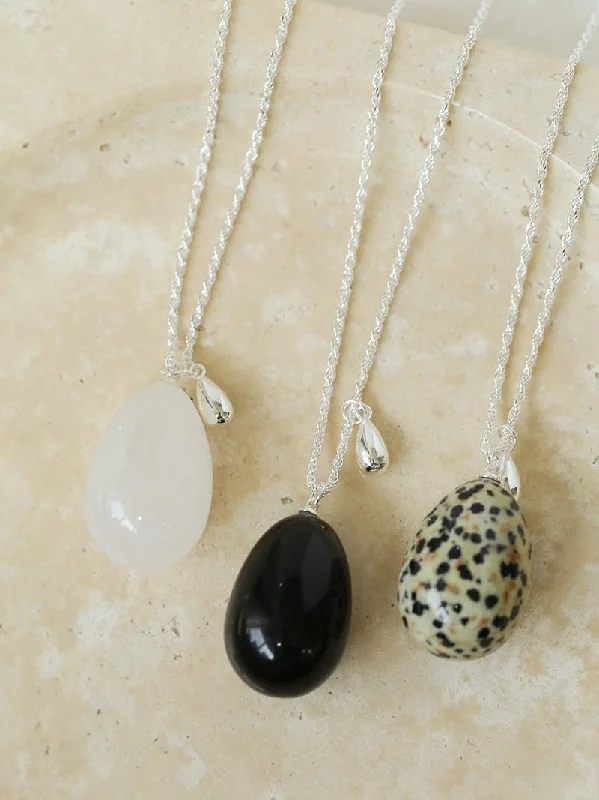 Ladies luxury necklace-Natural Stone Egg Pendants Necklaces