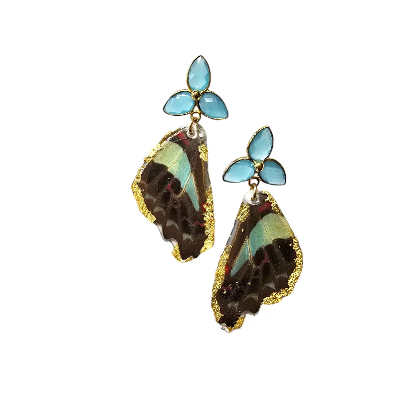 Ladies wedding drop earrings-The Real Butterfly Chalcedony Flower Post Earrings