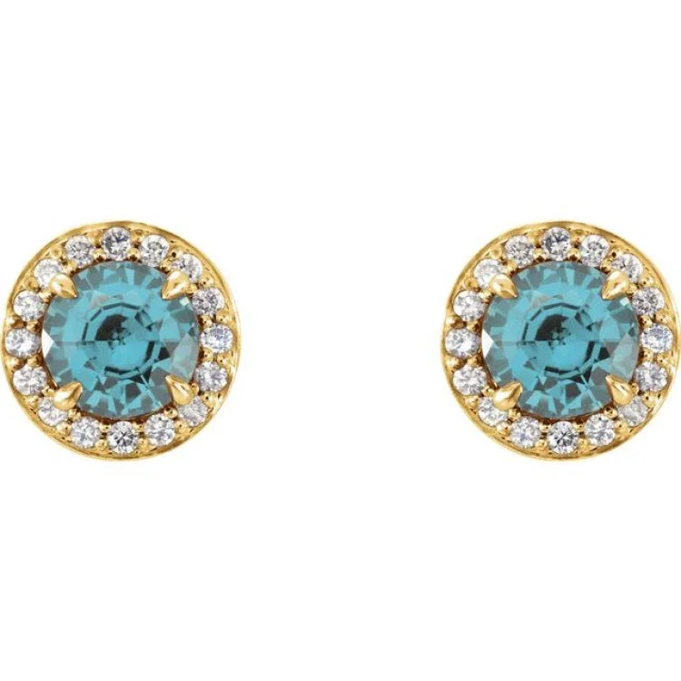 Ladies art deco earrings-14K Yellow 4.5 mm Natural Aquamarine & 1/6 CTW Natural Diamond Earrings