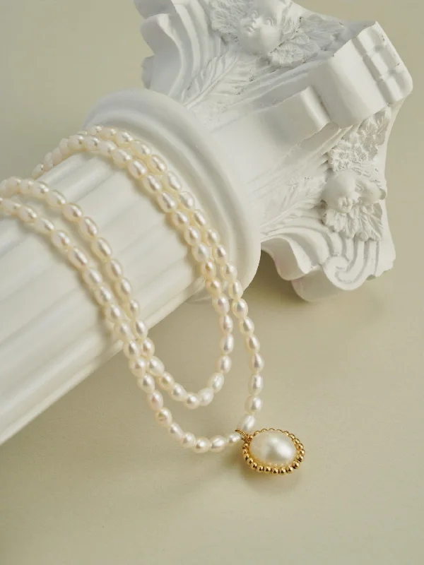 Ladies butterfly necklace-Embellished Series Double-Layer Pearl Necklace