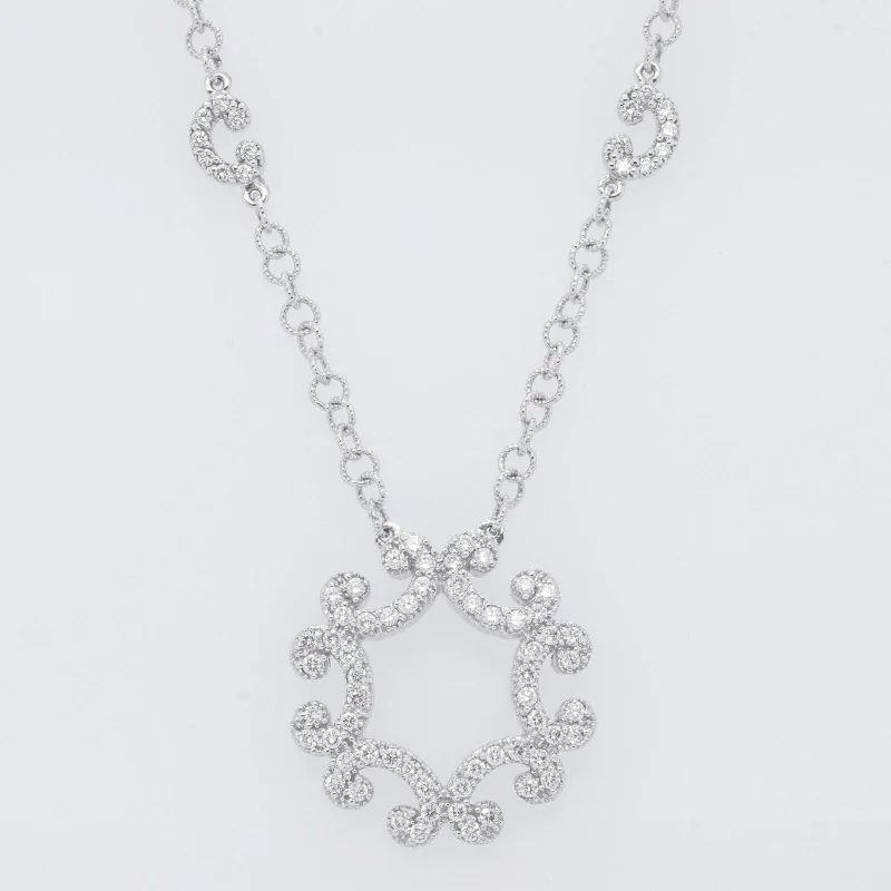 Ladies gold-plated necklace-Charriol Cignature Snowflake 18k White Gold Diamond Necklace 0.80ctw G VS2 18"