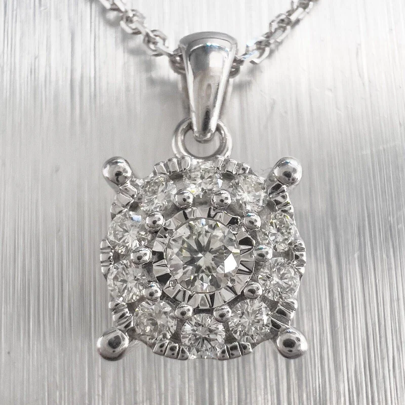 Ladies crystal necklace-14k White Gold Diamond Cluster Pendant Necklace 0.30ctw G-H VS2 18"