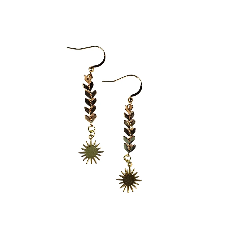 Ladies oval earrings-The Emilia Gold Chevron Chain Starburst Earrings