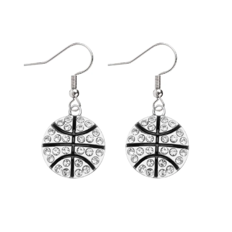 Ladies sterling silver hoop earrings-Basketball Rhinestone Charm Dangle Earrings