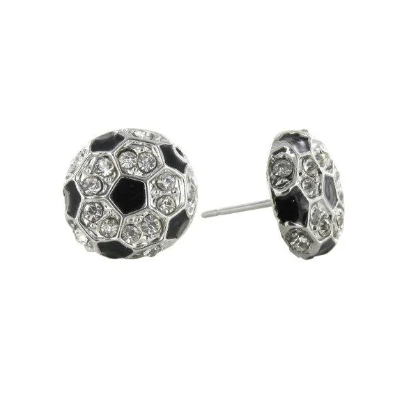 Ladies unique earrings-Soccer Ball Rhinestone Earrings