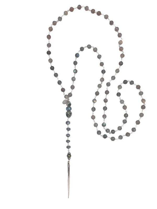 Ladies platinum necklace-Labradorite Silver Spear Necklace