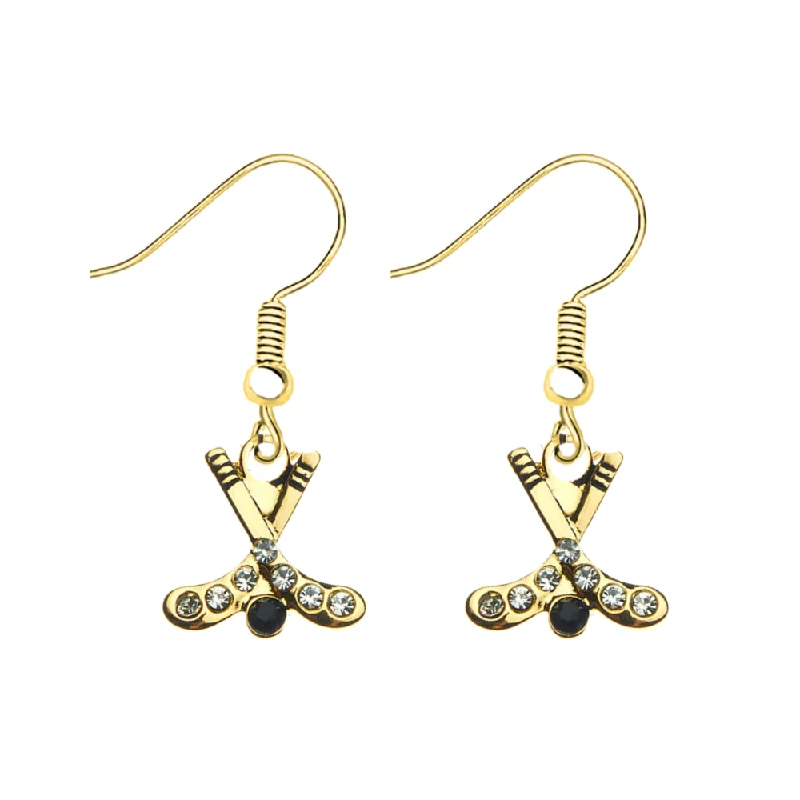 Ladies pearl hoop earrings-Ice Hockey Rhinestone Stick Earrings