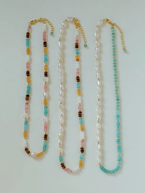 Ladies rose gold necklace-Colorful Natural Stone Stacked Beads Necklace