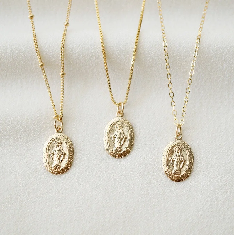 Ladies halo necklace-Sterling Silver Blessed Mother Virgin Mary Religious  Necklace