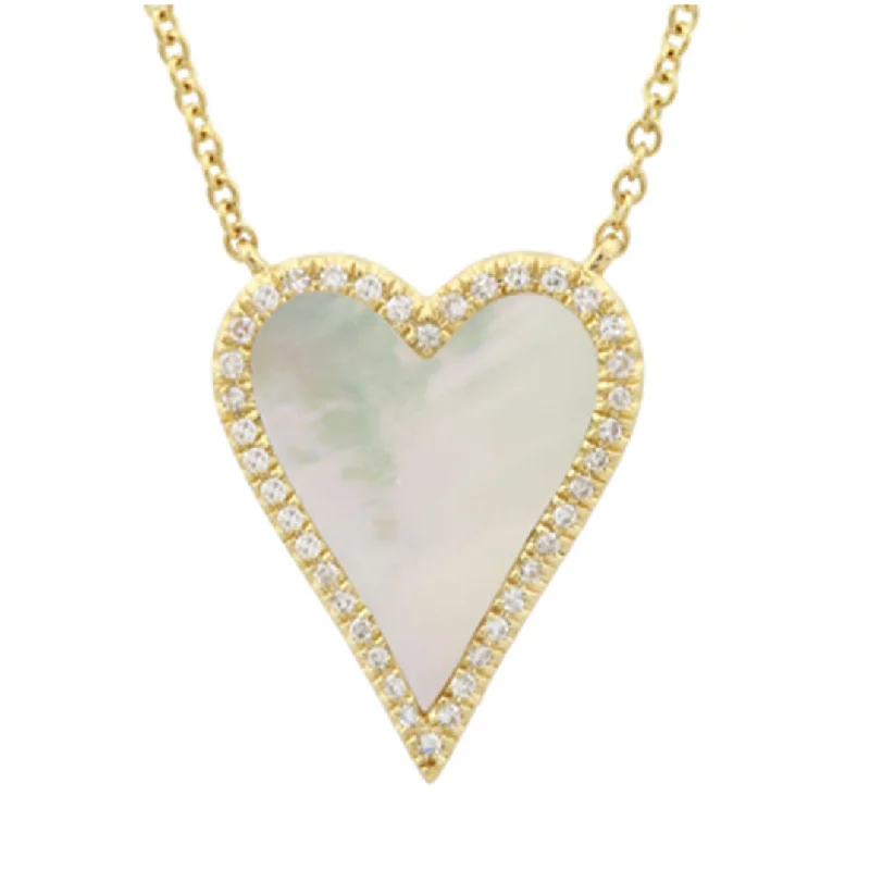 Ladies small pendant necklace-Petite Mother of Pearl Diamond Heart Necklace