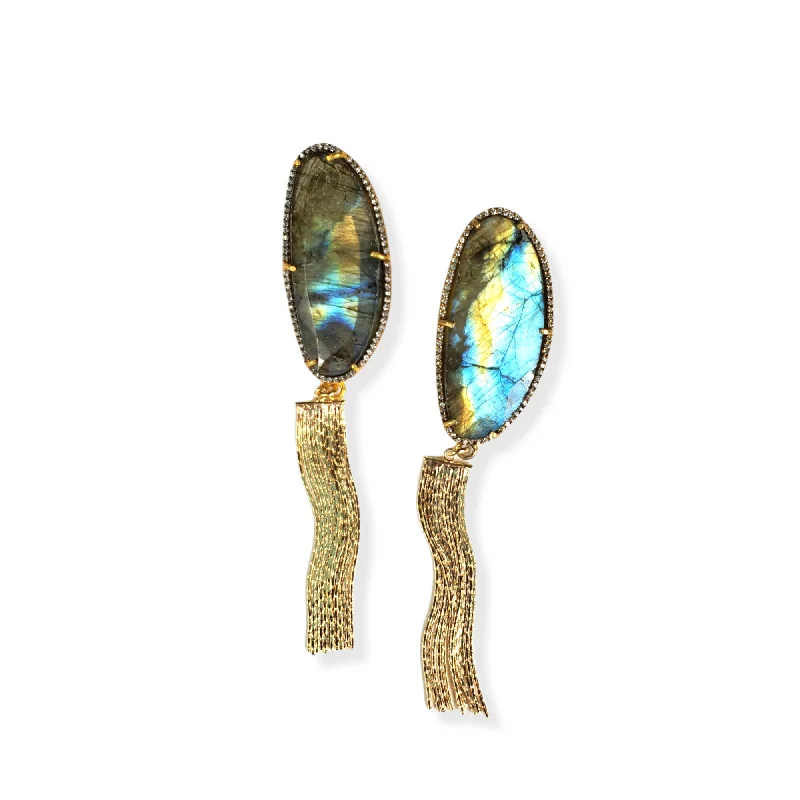 Ladies flower-shaped earrings-The Qunita Labradorite Earrings