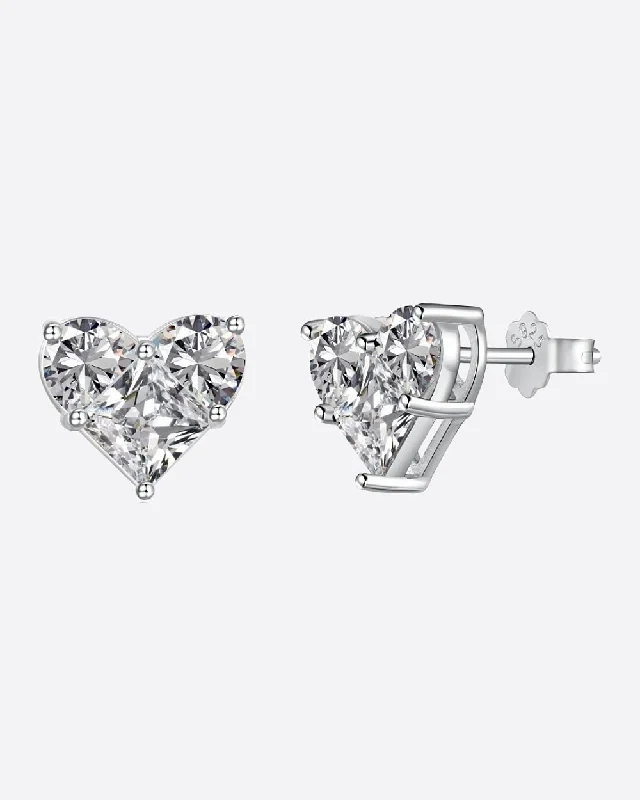 Ladies handmade earrings-DAZZLING HEART STUDS 925. - WHITE GOLD