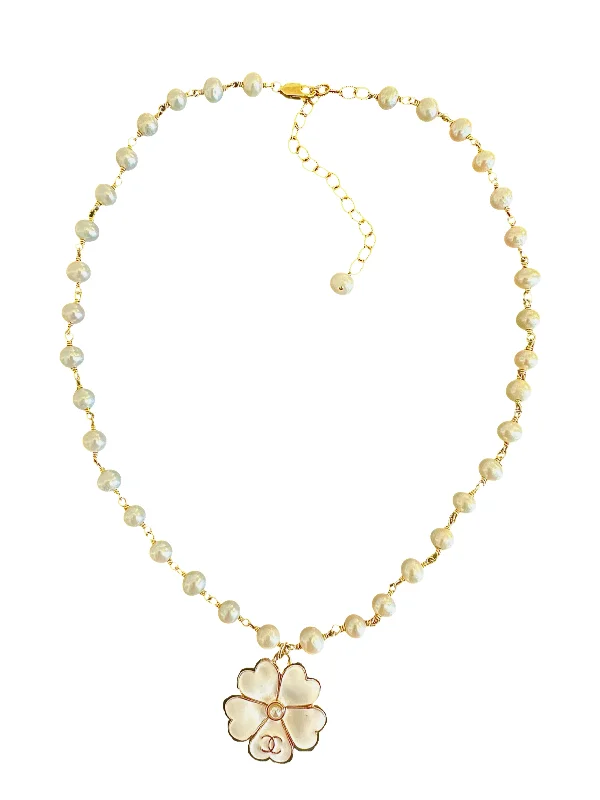 Ladies infinity necklace-CC White Flower Charm Necklace