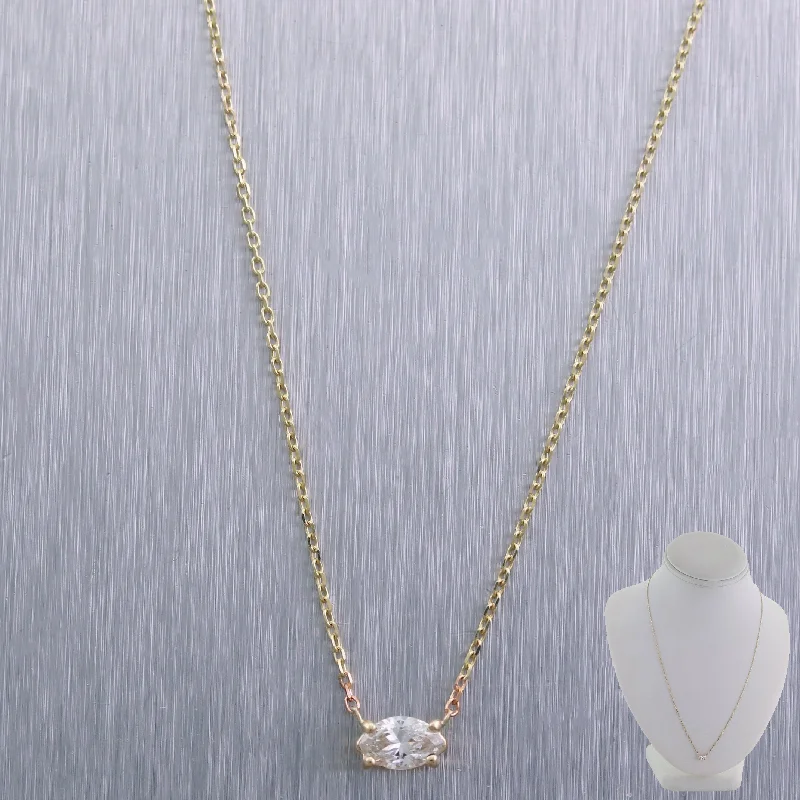 Ladies crystal necklace-14k Yellow Gold 0.25ct Marquise Cut Diamond 18" Adjustable Necklace