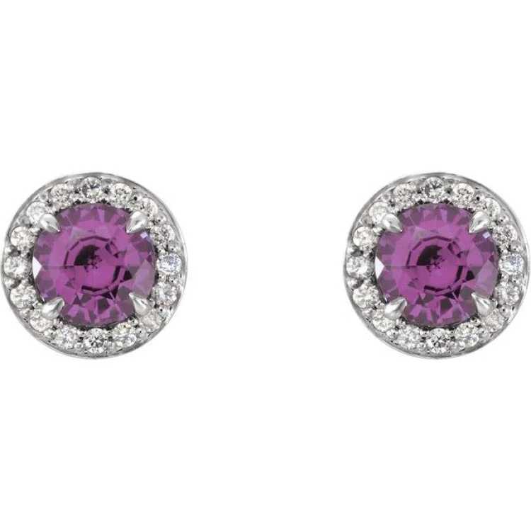 Ladies sparkling earrings-14K White 3.5 mm Natural Amethyst & 1/8 CTW Natural Diamond Earrings