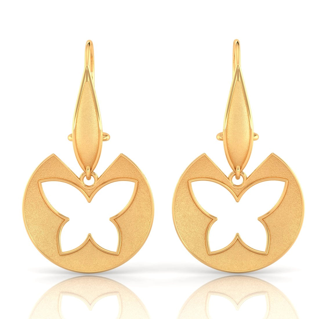 Ladies vintage earrings-22KT (916) Yellow Gold Butterfly Cut-out Drop Earrings