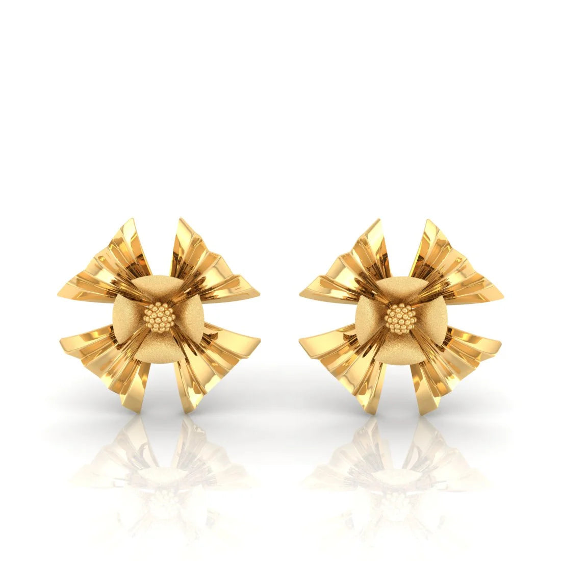 Ladies drop gemstone earrings-22KT (916) Yellow Gold Floral Stud Earrings With 3d Petal Design