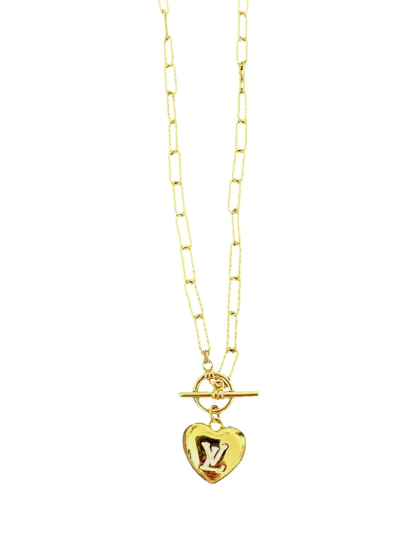 Ladies birthstone charm necklace-LV Dainty Heart Necklace