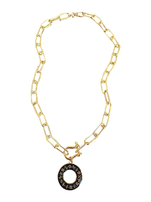 Ladies crystal necklace-LV Black Donut Link Necklace