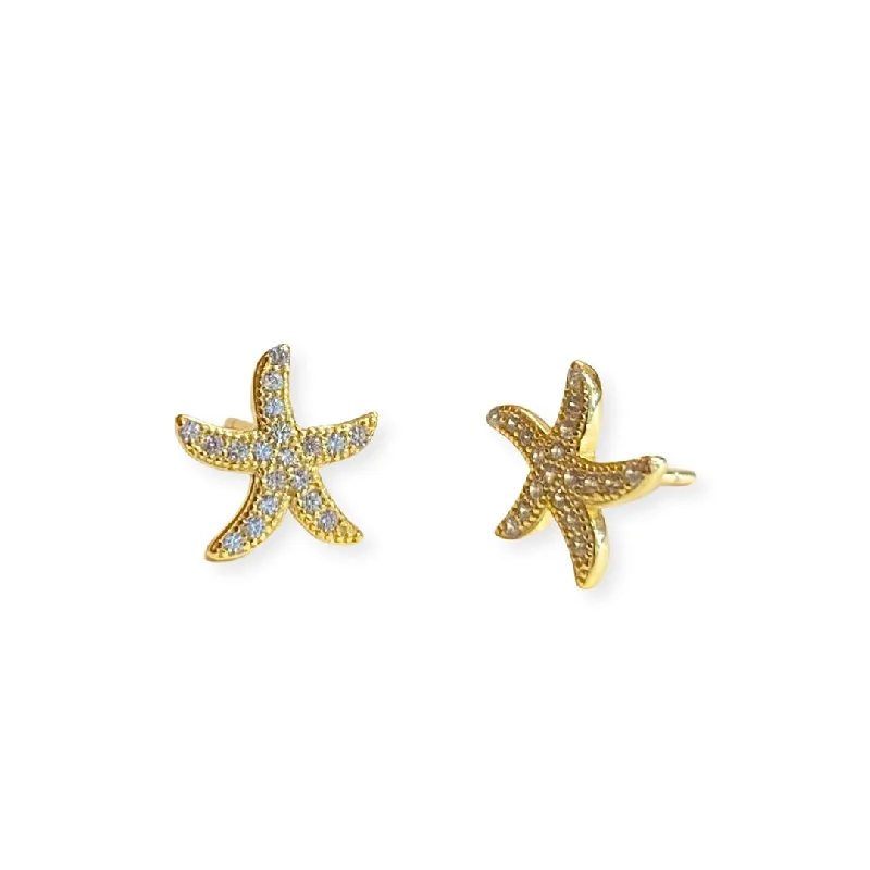 Ladies fashion jewelry earrings-Starfish CZ Studs