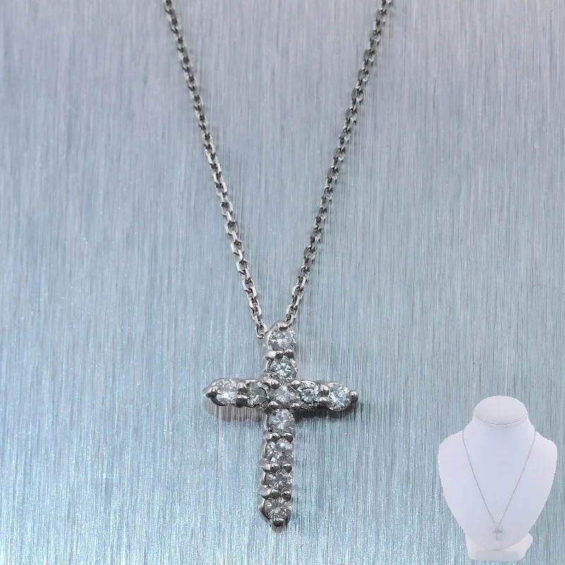 Ladies statement jewelry necklace-Modern 14k White Gold 0.50ctw Diamond Cross 19" Necklace