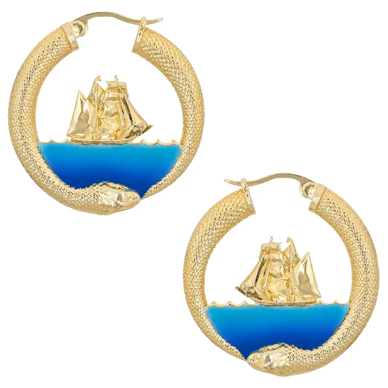 Ladies gold hoop earrings-Sea Monster Hoops